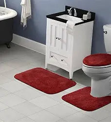 3 piece red rug set for bathroom