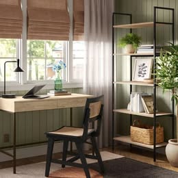 Loring Wood Writing Desk with Drawers and Charging Station Oak - Threshold