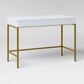 Loring Wood Writing Desk with Drawers and Charging Station White/Gold - Threshold