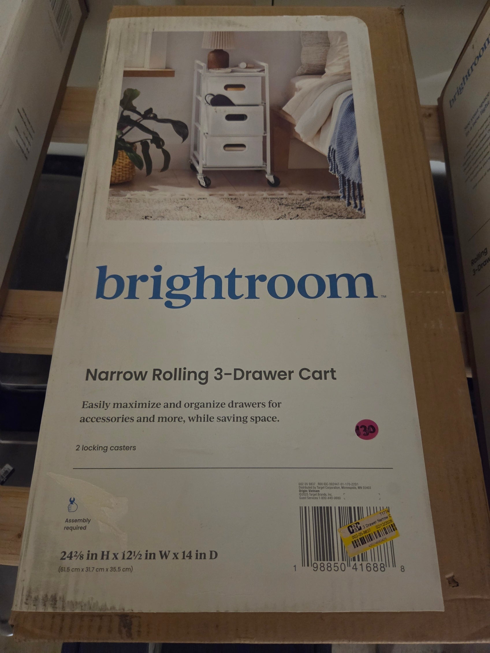 narrow 3 drawer cart on wheels